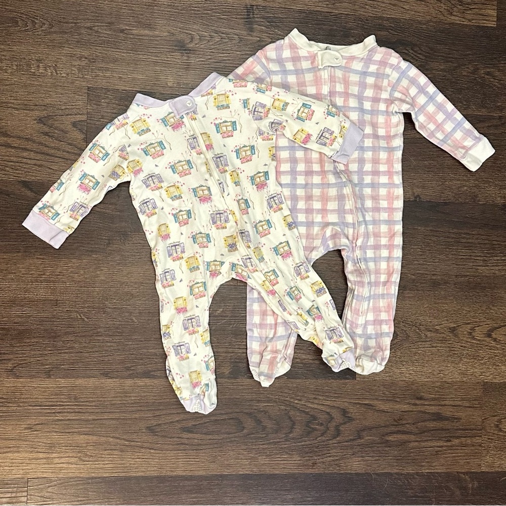 Burt’s Bees 3-6 Month Footed Sleeper Pajamas Baby Girl Purple Plaid & Cottage